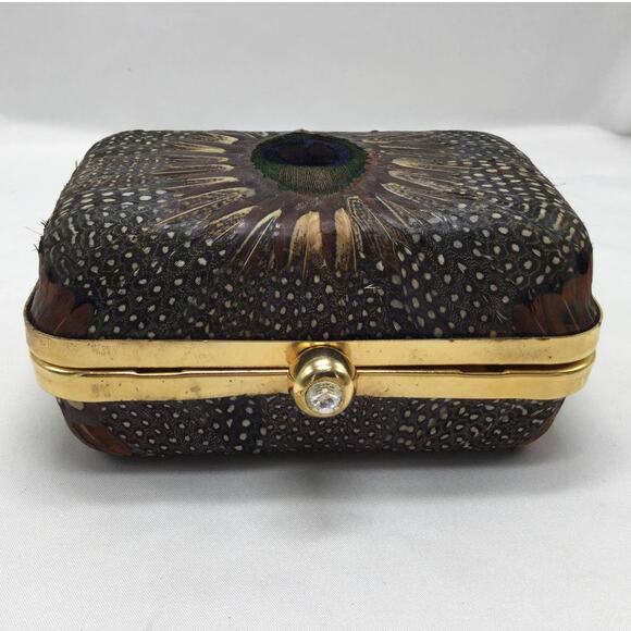 Vintage Comeco Hard Cover Evening Bag Peacock Further - Picture 3 of 8